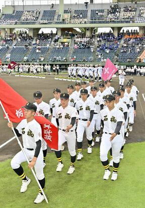 夏の主役へ、熱戦幕開け　56チームが堂々行進　全国高校野球栃木大会開会式の画像